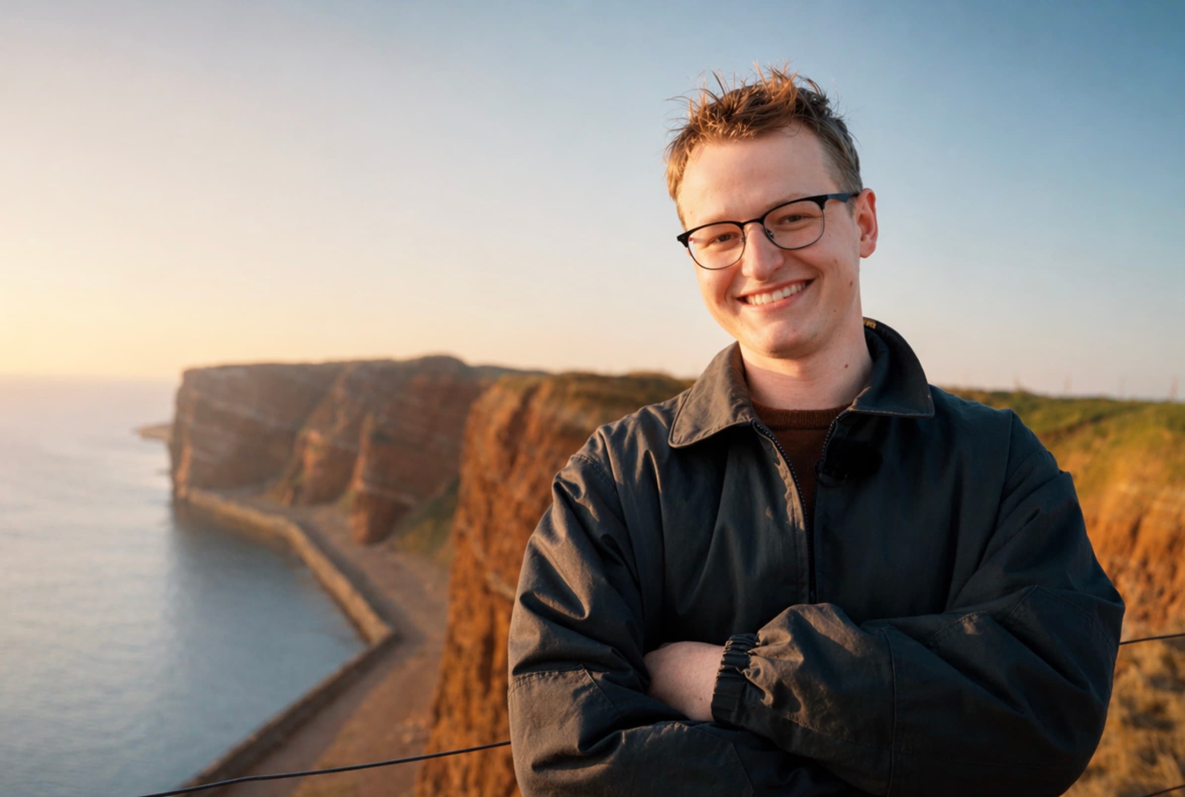 Jakob Martens vor der Langen Anna, Helgoland